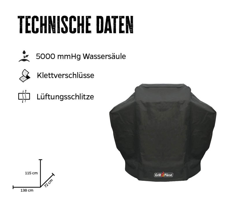 Grillfürst Abdeckhaube 138 x 72 x 115 cm Weber Spirit 300 er Serie / Napoleon Freestyle 425 / Rösle Allflame Hero 4, Peer 3, Videro Pro G4-S / Santos S318