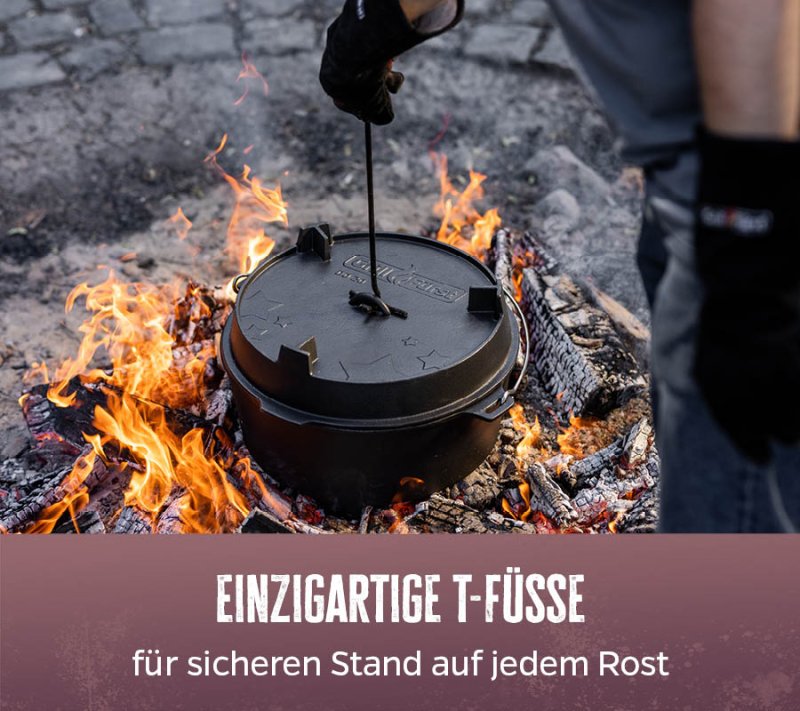 Grillfürst Dutch Oven Set BBQ Edition DO20 - X-DEAL inkl. Tragetasche, Gusseisen Pflege, Ringreiniger, Deckelheber und Bambus-Kochlöffel