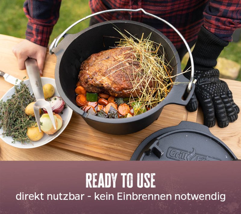 Grillfürst Dutch Oven BBQ Edition DO9 - X-Deal inkl. Pflegepaste, Deckelheber und Kochlöffel