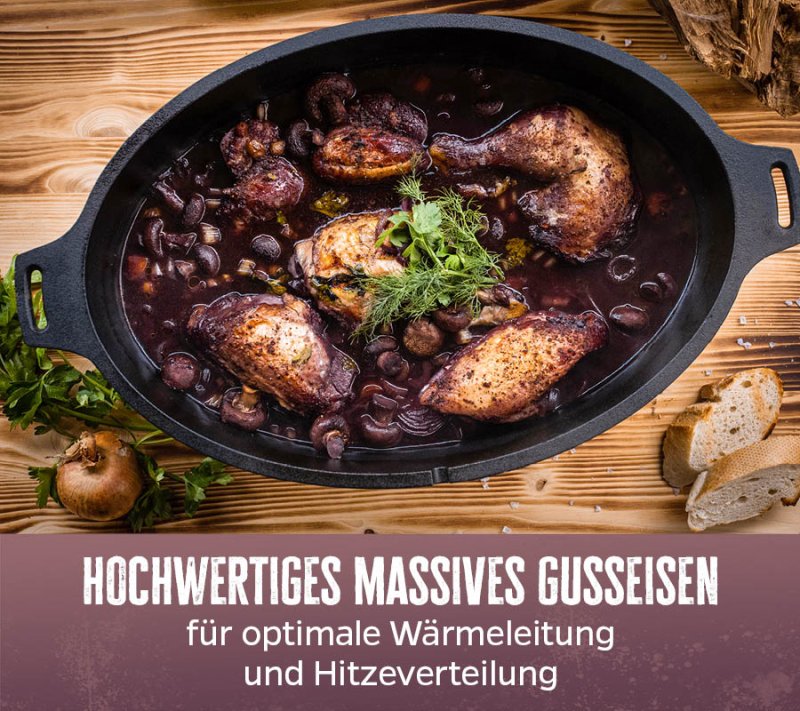 Grillfürst Dutch Oven Set BBQ Edition DO 6,5 flach / oval für Weber Spirit, Weber Genesis, Broil King Signet - X-Deal inkl. Pflegepaste, Deckelheber und Kochlöffel