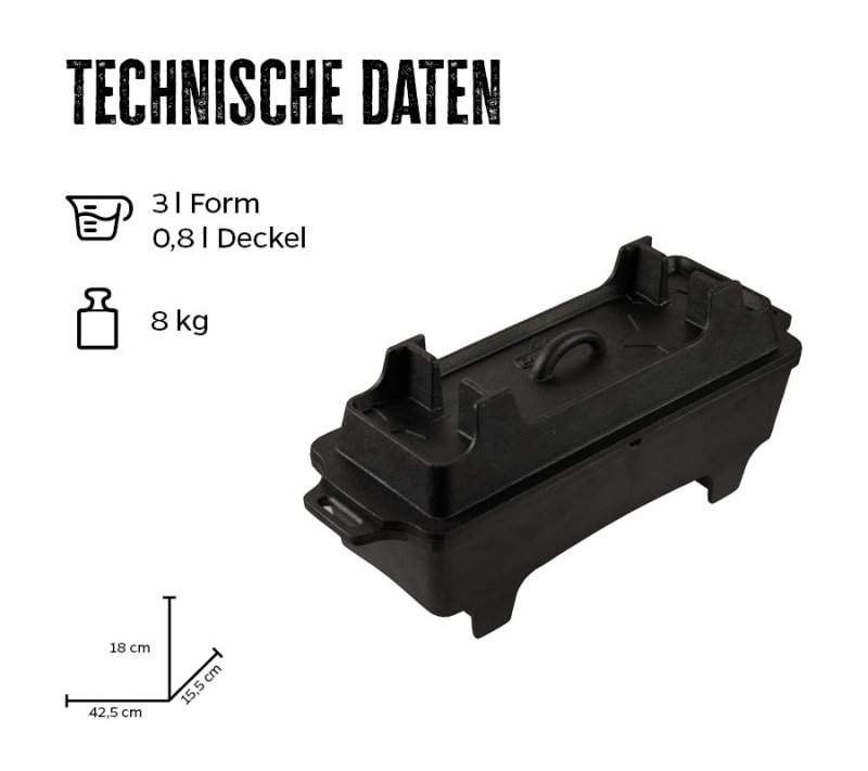 Grillfürst Dutch Oven Set BBQ Kastenform BK4 aus Gusseisen - X-DEAL inkl. Tragetasche, Gusseisen Pflege und Deckelheber
