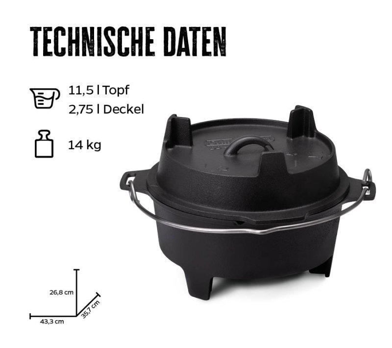 Grillfürst Dutch Oven Set BBQ Edition DO12 - X-DEAL inkl. Tragetasche, Gusseisen Pflege und Deckelheber
