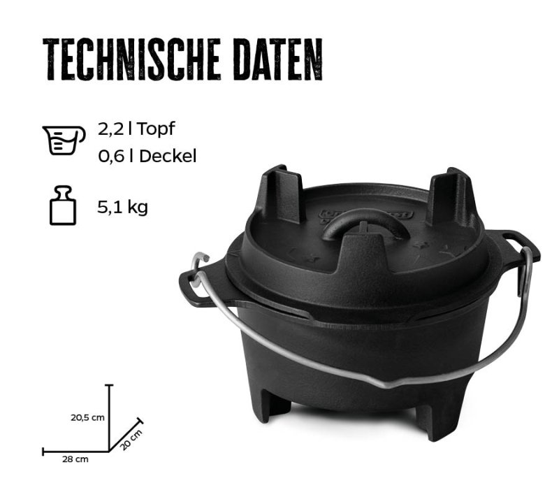 Grillfürst Dutch Oven Set BBQ Edition DO2 - X-DEAL inkl. Tragetasche, Gusseisen Pflege und Deckelheber