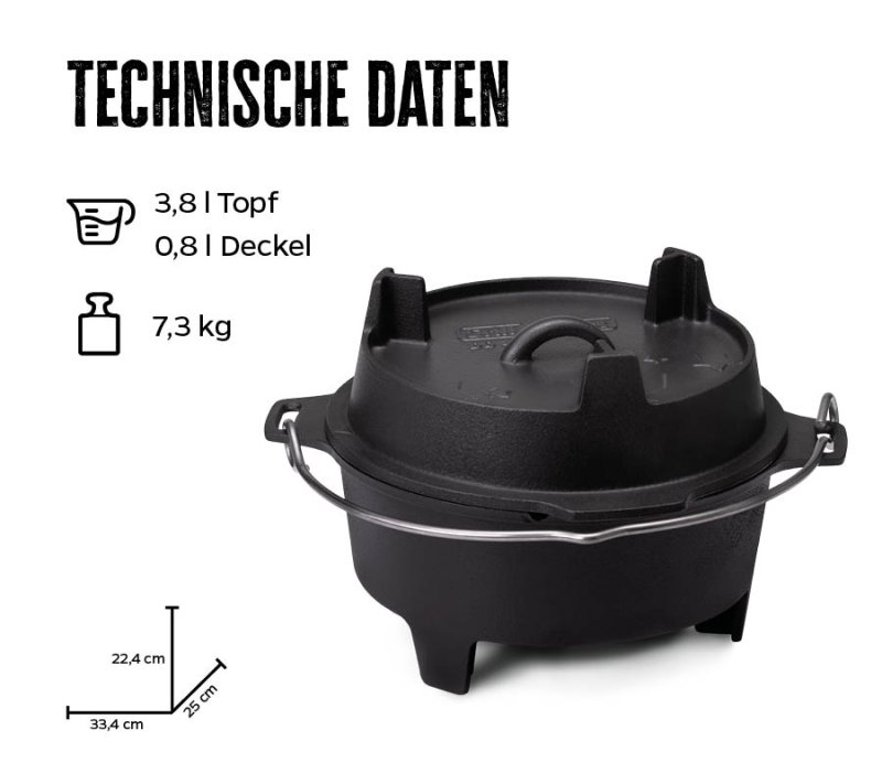 Grillfürst Dutch Oven Set BBQ Edition DO4 - X-DEAL inkl. Tragetasche, Gusseisen Pflege und Deckelheber