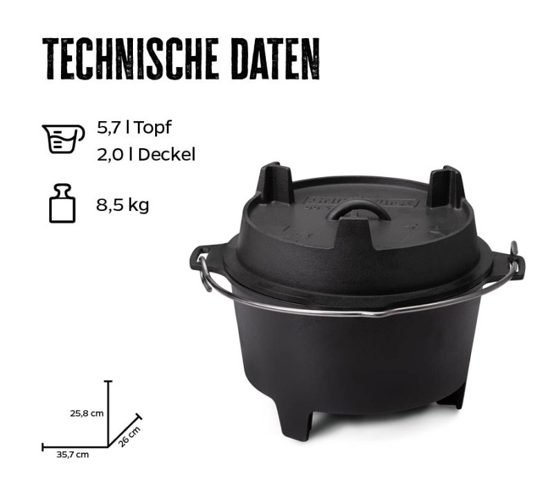 Grillfürst Dutch Oven BBQ Edition DO6 - X-DEAL inkl. Tragetasche, Gusseisen Pflege und Deckelheber