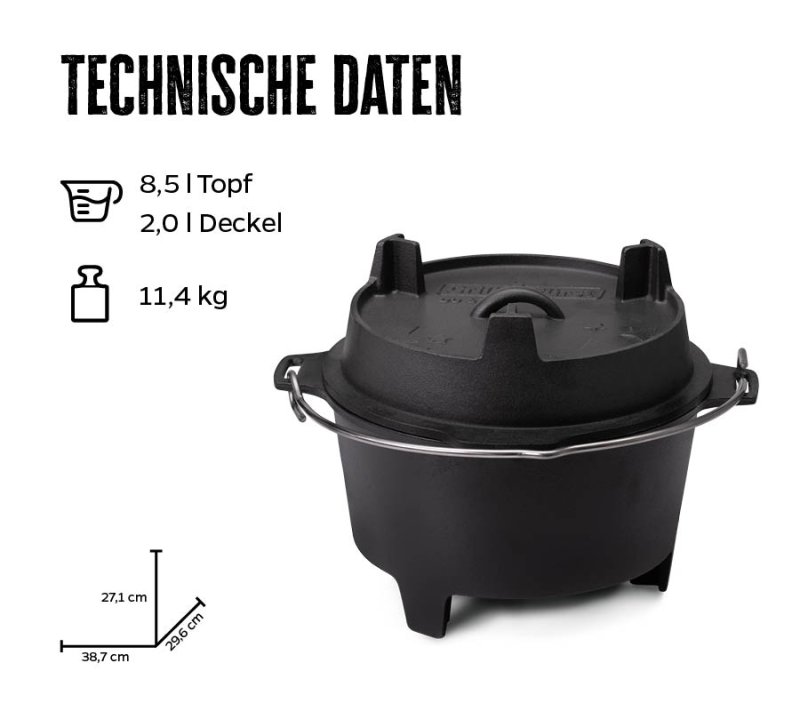 Grillfürst Dutch Oven BBQ Edition DO9 - X-Deal inkl. Pflegepaste, Deckelheber und Kochlöffel