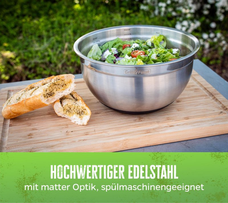 Grillfürst BBQ 3er Edelstahlschüssel Set mit Glasdeckel