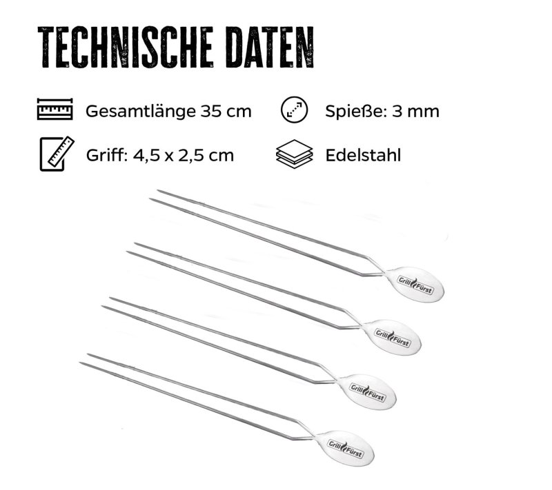 Grillfürst Edelstahl Grillspieße 35 cm - 4er Set