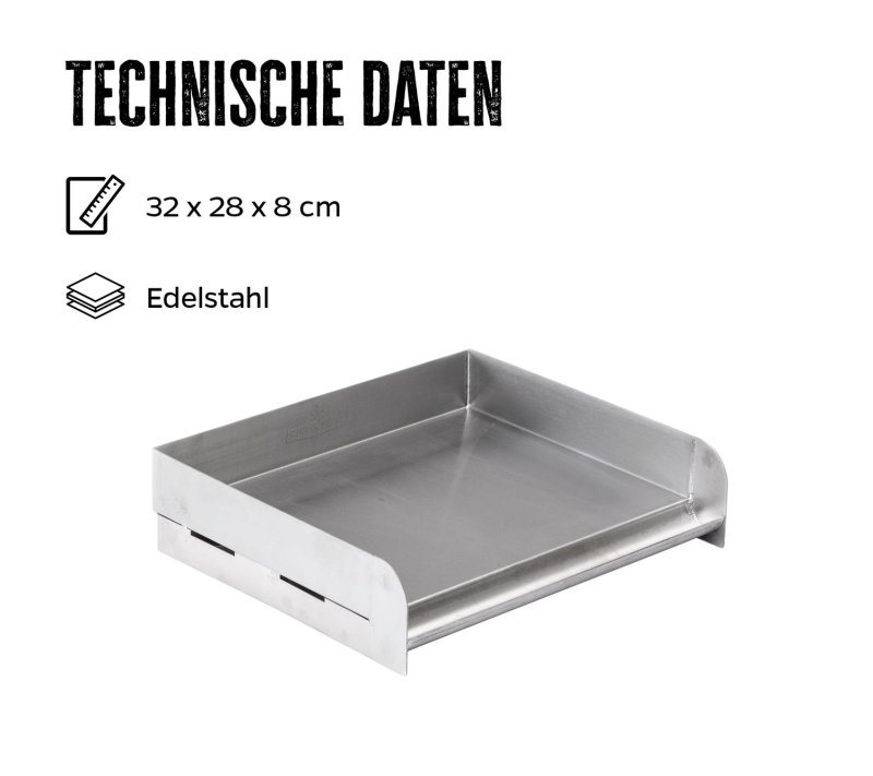 Grillfürst Edelstahl Plancha / Grillplatte / Teppanyaki Pfanne - 32 x 28 cm