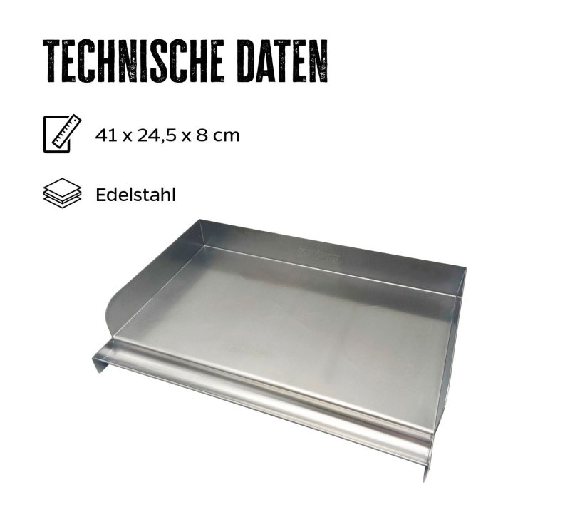 Grillfürst Edelstahl Plancha / Grillplatte / Teppanyaki Pfanne Größe M  - 41 x 28 cm