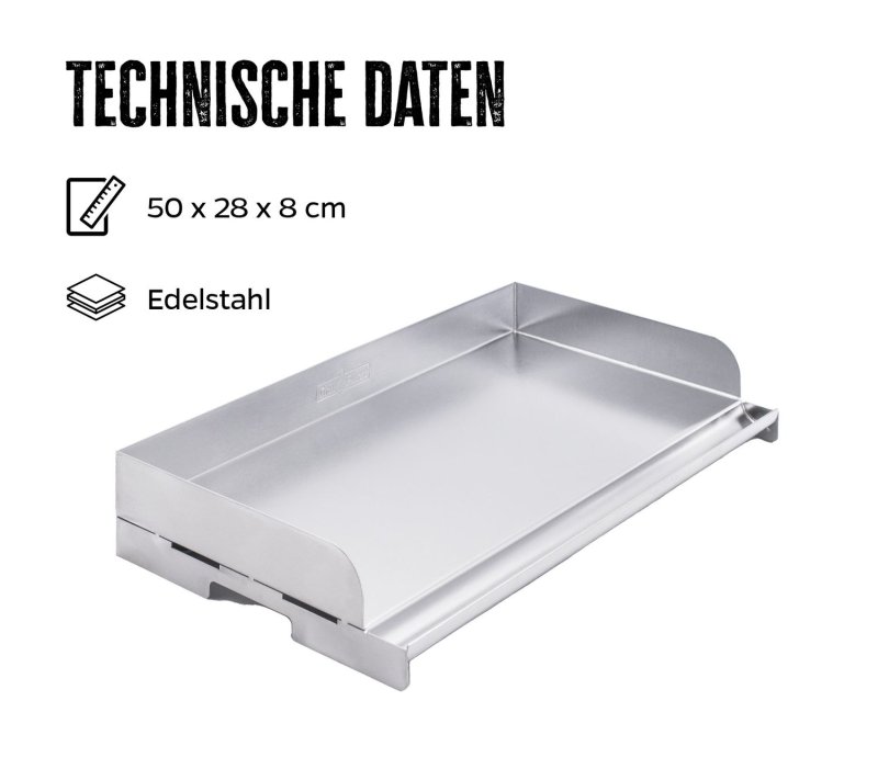 Grillfürst XL Edelstahl Plancha / Grillplatte / Teppanyaki Pfanne - 50 x 28 cm