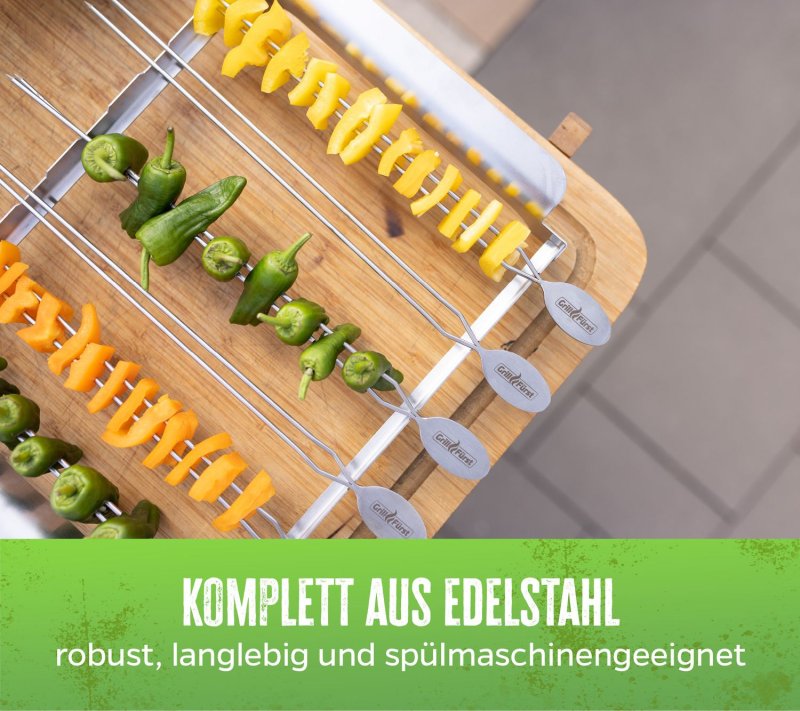 Grillfürst Edelstahl Spießhalter / Spießgestell mit 6 Doppelspießen