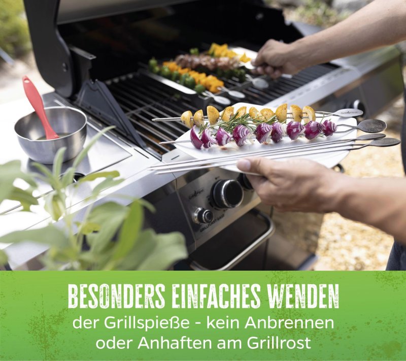 Grillfürst Edelstahl Spießhalter / Spießgestell mit 6 Doppelspießen
