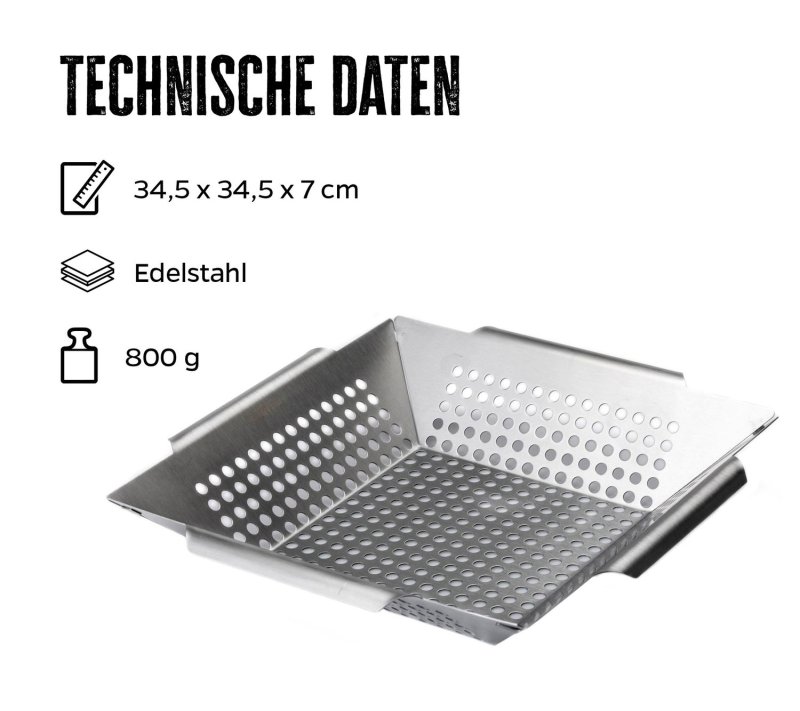 Grillfürst Gemüsekorb Edelstahl Premium 34,5 x 34,5cm