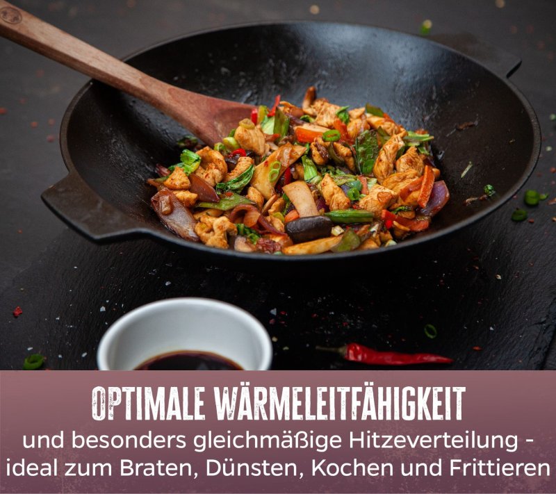 Grillfürst Gusseisen Wok mit 2 Griffen Ø 30 cm