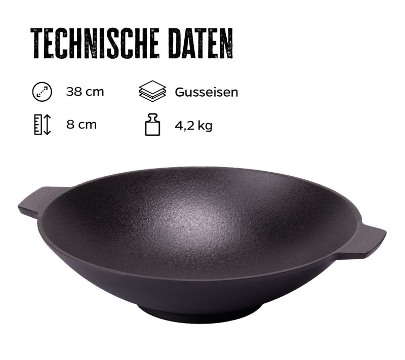Grillfürst Gusseisen Wok XL mit 2 Griffen Ø 38 cm
