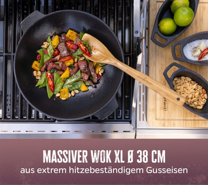 Grillfürst Gusseisen Wok XL mit 2 Griffen Ø 38 cm