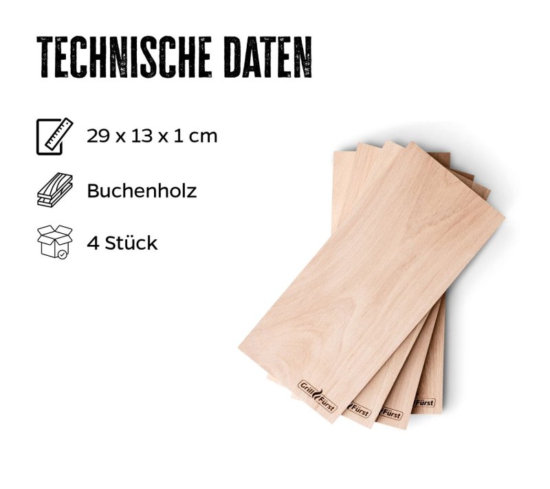 Grillfürst Räucherbretter Buche 29 x 13 x 1cm 4er Set