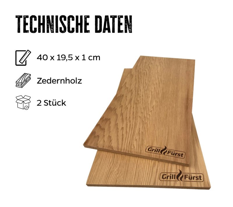 Grillfürst Räucherbretter Zeder XL 40 x 19,5 x 1,1 cm 2er Set
