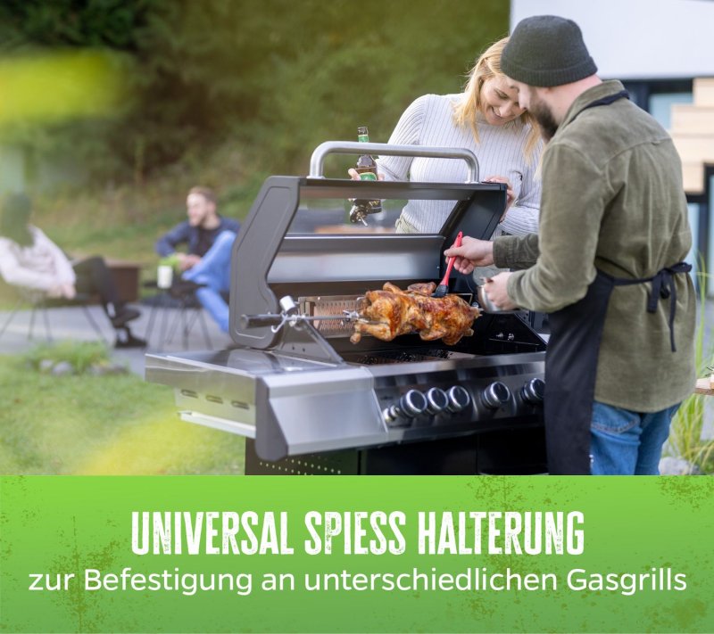 Grillfürst Universal Drehspieß / Rotisserie Set aus Edelstahl mit Motor für über 30 versch. Grillgeräte