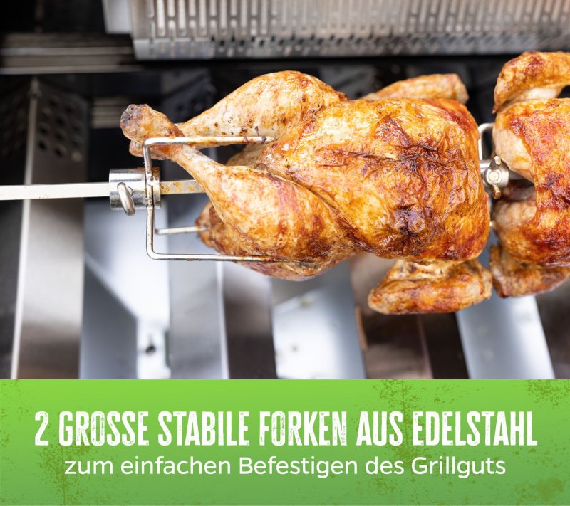 Grillfürst Universal Drehspieß / Rotisserie Set aus Edelstahl mit Motor für über 30 versch. Grillgeräte