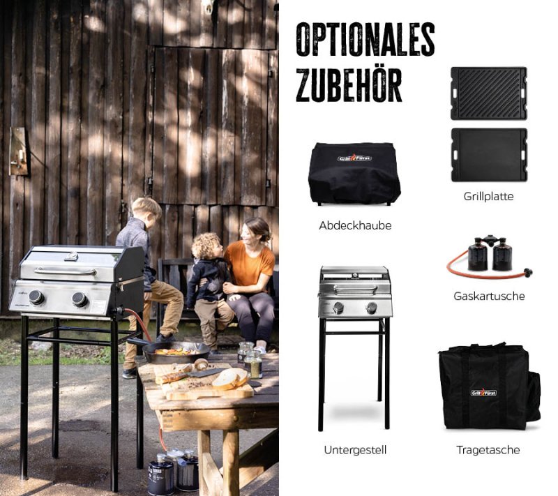 Grillfürst G201E 2-Brenner Gasgrill portabel v2 - Campinggrill / Balkongrill 50mbar