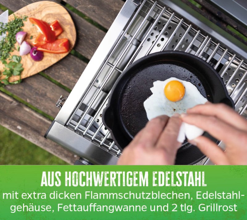 Grillfürst G201E 2-Brenner Gasgrill portabel v2 - Campinggrill / Balkongrill 50mbar - STARTERSET inkl. Grillplatte und Abdeckhaube
