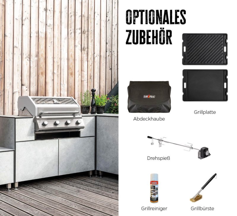 Grillfürst G401G 4-Brenner Einbaugrill mit Gusseisen Rosten