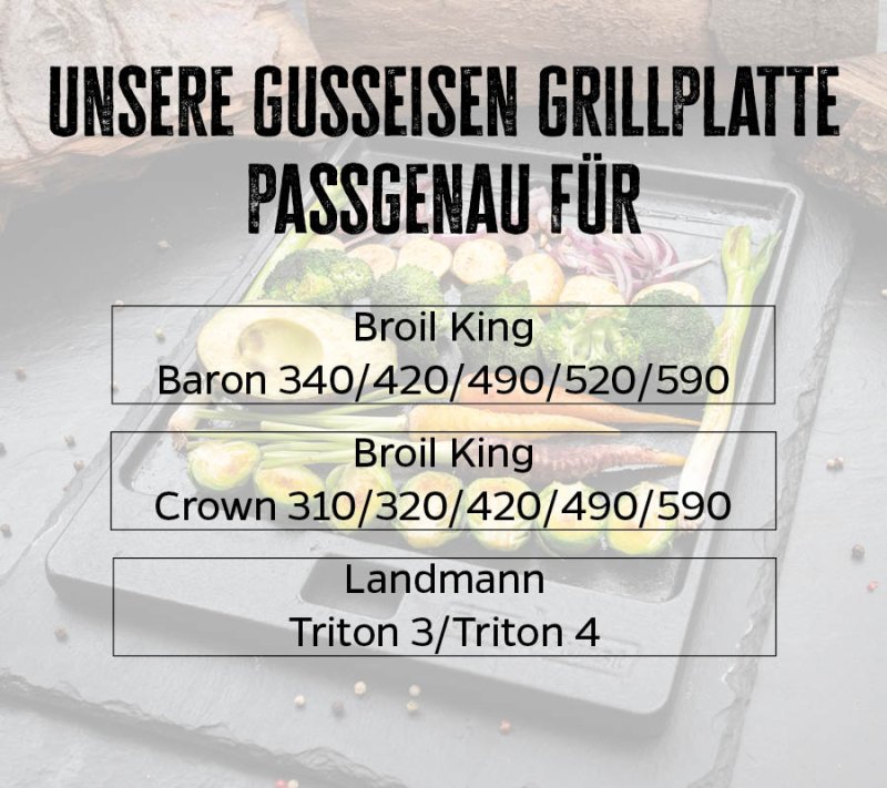 Grillfürst Grillplatte Gusseisen für Baron / Crown / Triton 3 / Triton 4 / 43,3 x 32 cm