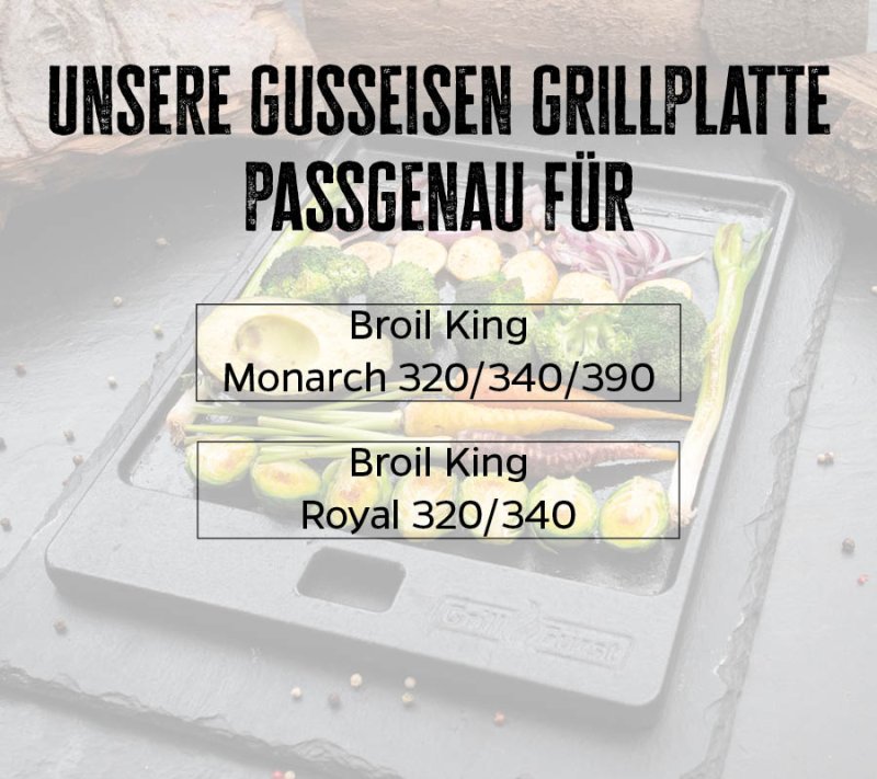 Grillfürst Grillplatte Gusseisen für Monarch / Royal 36,2 x 27,1 cm