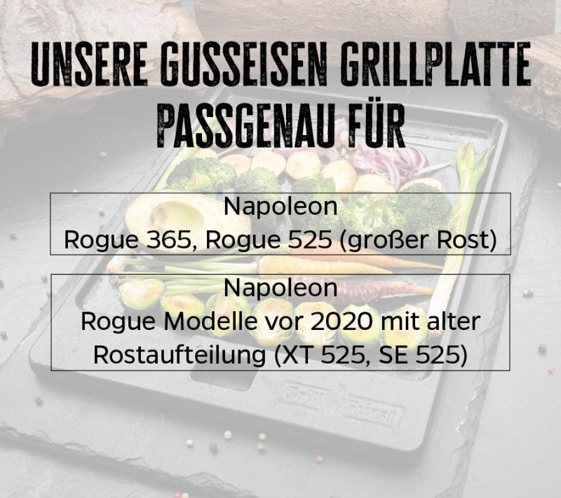 Grillfürst Grillplatte Gusseisen für Rogue 365 (und Rogue 525 bis 2020) 44,8 x 25,4 cm