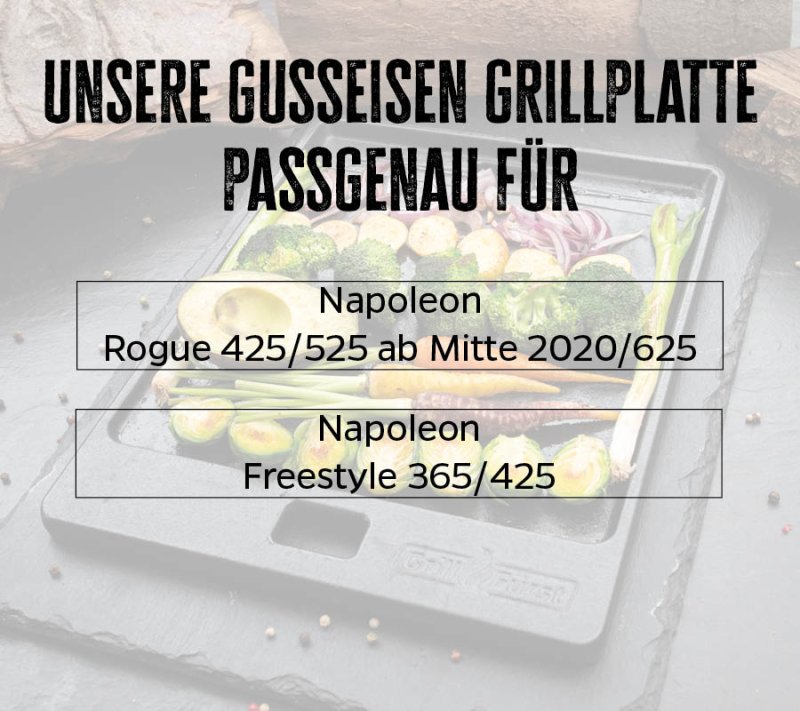Grillfürst Grillplatte Gusseisen für Rogue 425 / 525 / 625 und Freestyle 365 / 425,  45,1 x 29,5 cm