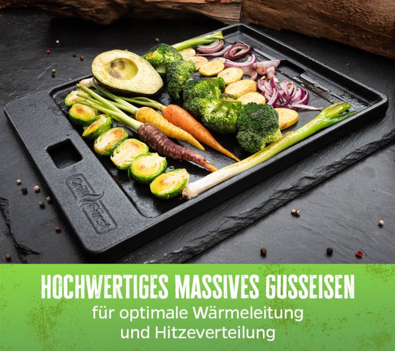 Grillfürst Grillplatte Gusseisen für Videro G3/G3-S und G4/G4-S bis Modell 2020, auch für G2-S Vario+ und G3-S Vario+ geeignet, 44,5 x 19,2 cm