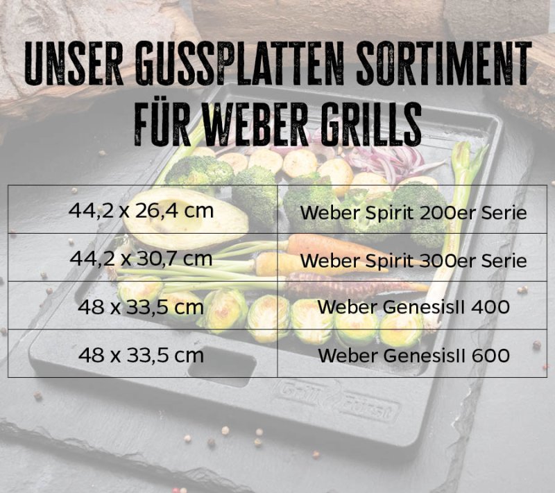 Grillfürst Grillplatte Gusseisen für Weber Spirit 300 44,2 x 30,7 cm