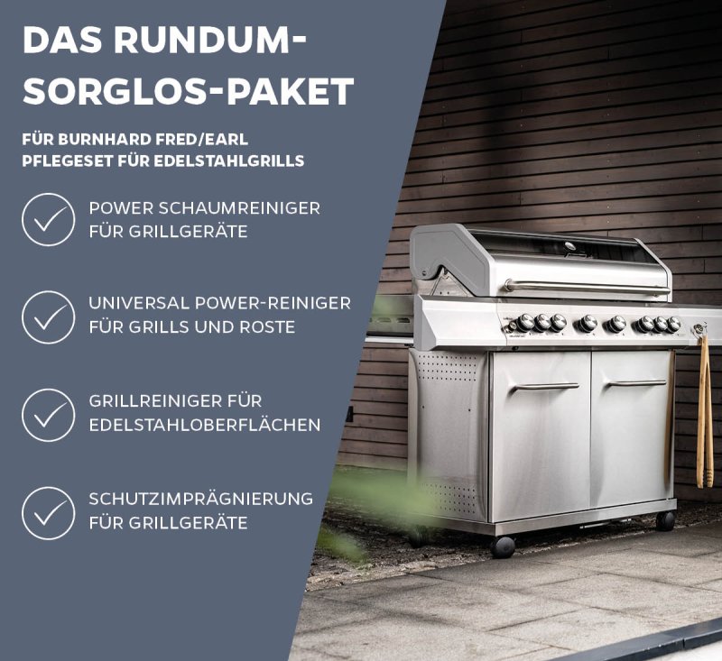 Grillfürst Grillreiniger-Set für Burnhard Fred / Earl - Grillreiniger und Pflege Set für Edelstahlgrills