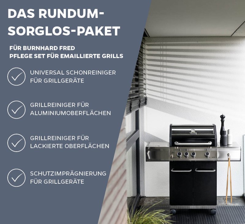 Grillfürst Grillreiniger-Set für Burnhard Fred - Grillreiniger und Pflege Set für emaillierte Grills