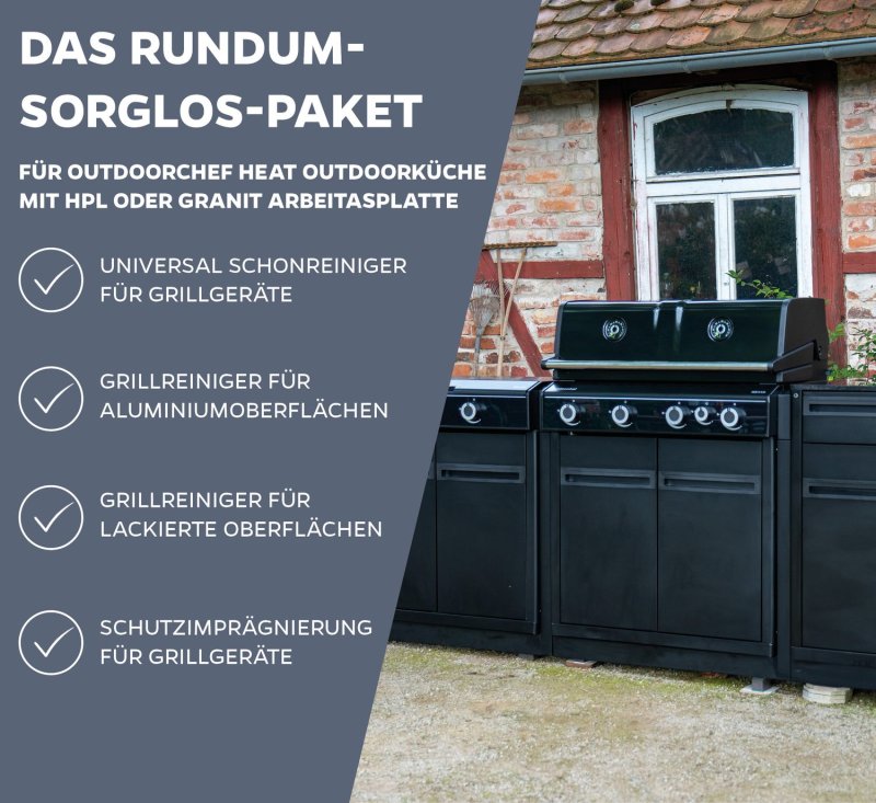 Grillfürst Grillreiniger-Set für Outdoorchef HEAT Outdoorküche mit HPL Arbeitsplatte / Granit Arbeitsplatte - Grillreiniger und Pflege Set