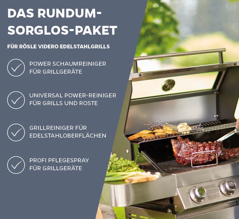 Grillfürst Grillreiniger-Set Rösle: Videro - Grillreiniger und Pflege Set für Edelstahlgrills