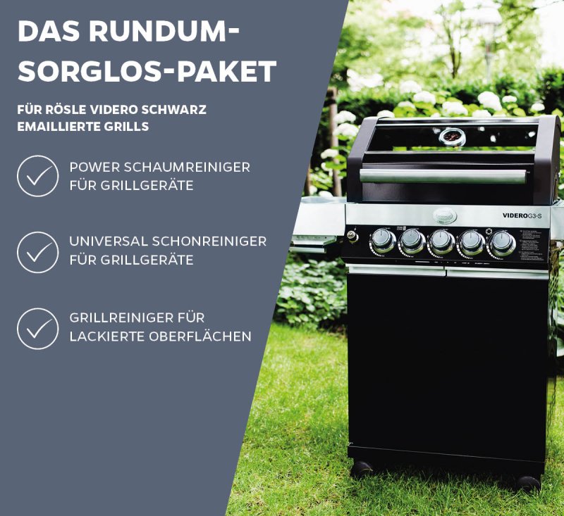 Grillfürst Grillreiniger-Set Rösle: Videro schwarz - Grillreiniger und Pflege Set für emaillierte Grills