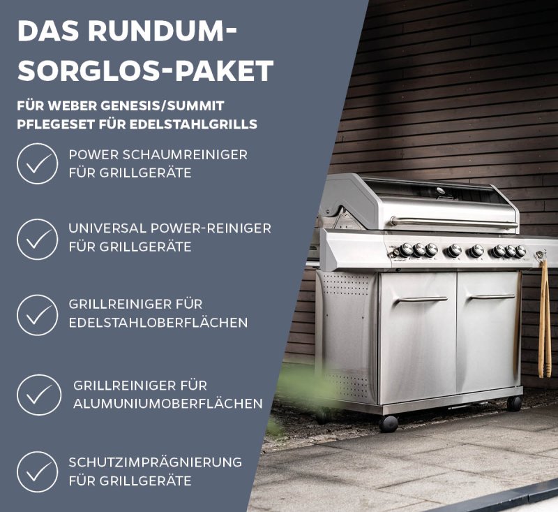 Grillfürst Grillreiniger-Set für Weber Genesis / Summit Edelstahlgrills - Grillreiniger und Pflege Set