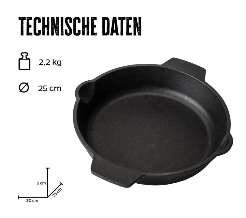 Grillfürst Gusseisenpfanne mit 2 Griffen Ø 25 cm
