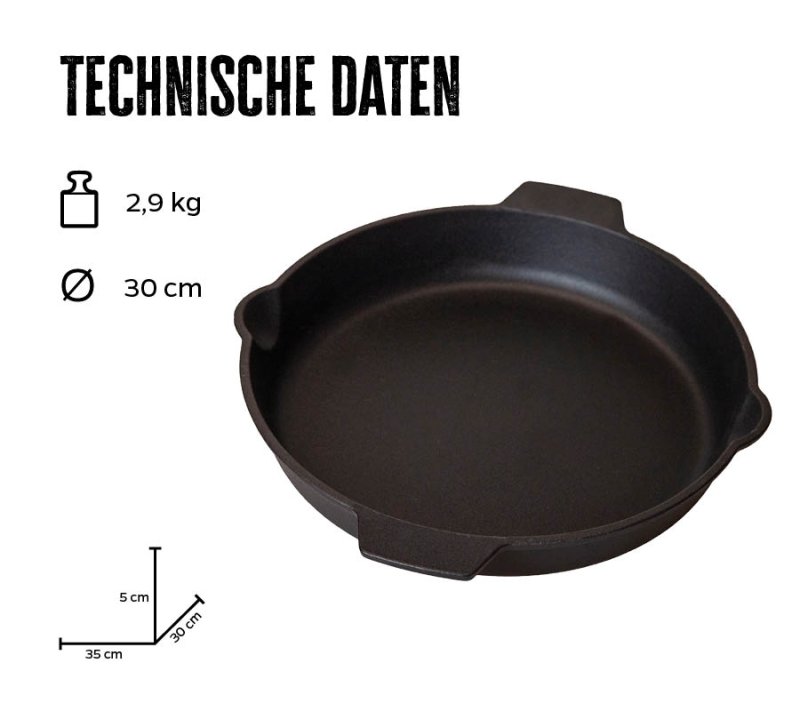 Grillfürst Gusseisenpfanne mit 2 Griffen Ø 30 cm für Weber GBS