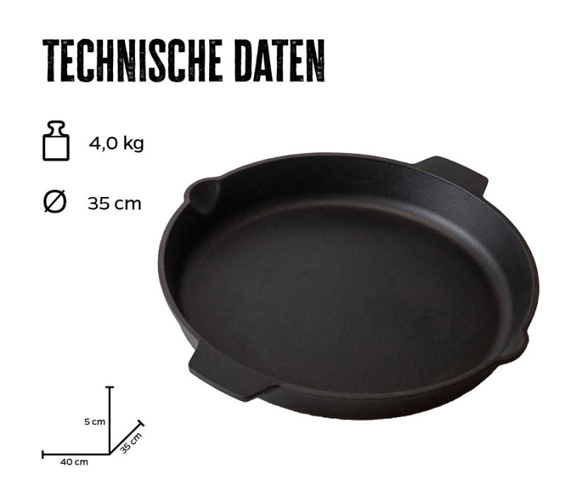 Grillfürst Gusseisenpfanne mit 2 Griffen Ø 35 cm