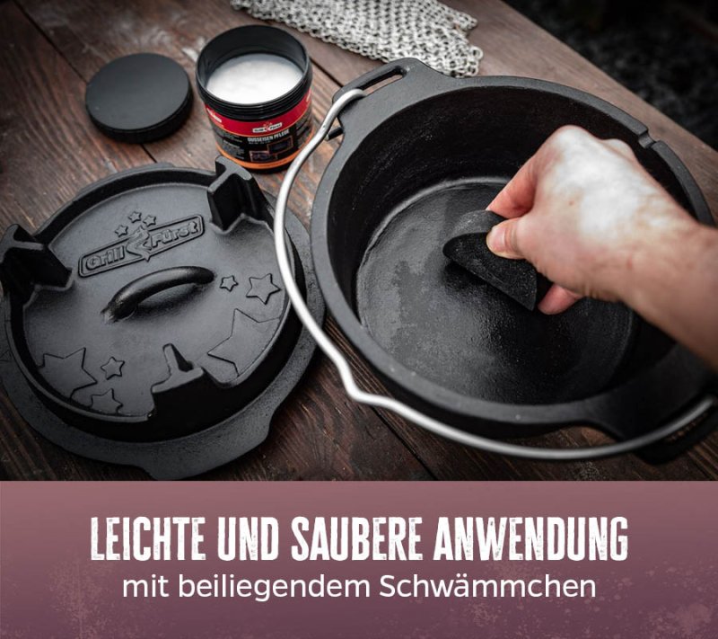 Grillfürst Kokosnuss-Pflegepaste für Gusseisen / Dutch Oven 250ml mit Schwamm