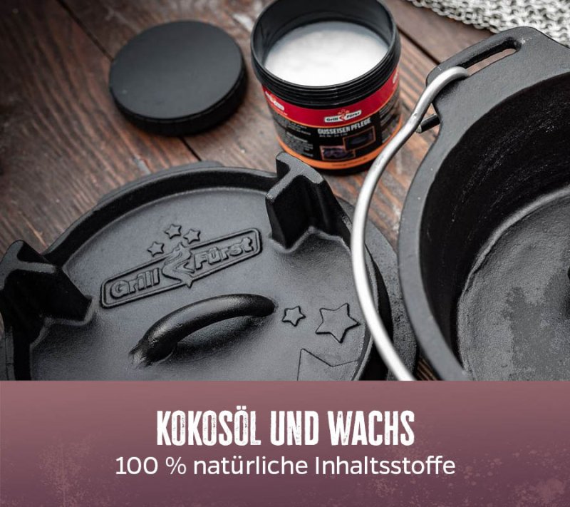 Grillfürst Kokosnuss-Pflegepaste für Gusseisen / Dutch Oven 250ml mit Schwamm