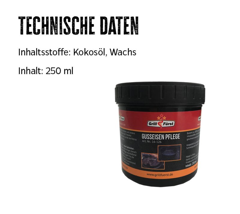Grillfürst Kokosnuss-Pflegepaste für Gusseisen / Dutch Oven 250ml mit Schwamm