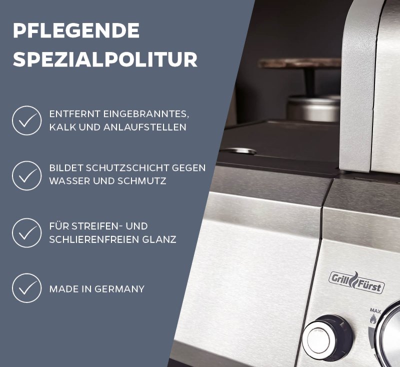 Grillfürst Reinigungspolitur für Grillgeräte - 250 ml - Spezial-Politur für strahlenden Glanz und Abperleffekt