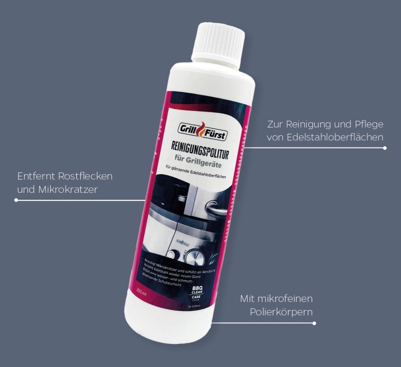Grillfürst Reinigungspolitur für Grillgeräte - 250 ml - Spezial-Politur für strahlenden Glanz und Abperleffekt
