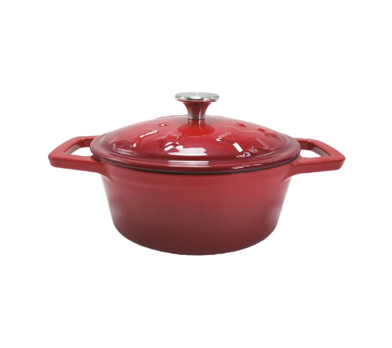 Grillfürst Dutch Oven Sternentöpfchen / Gusseisen Bräter - emailliert - S - rot