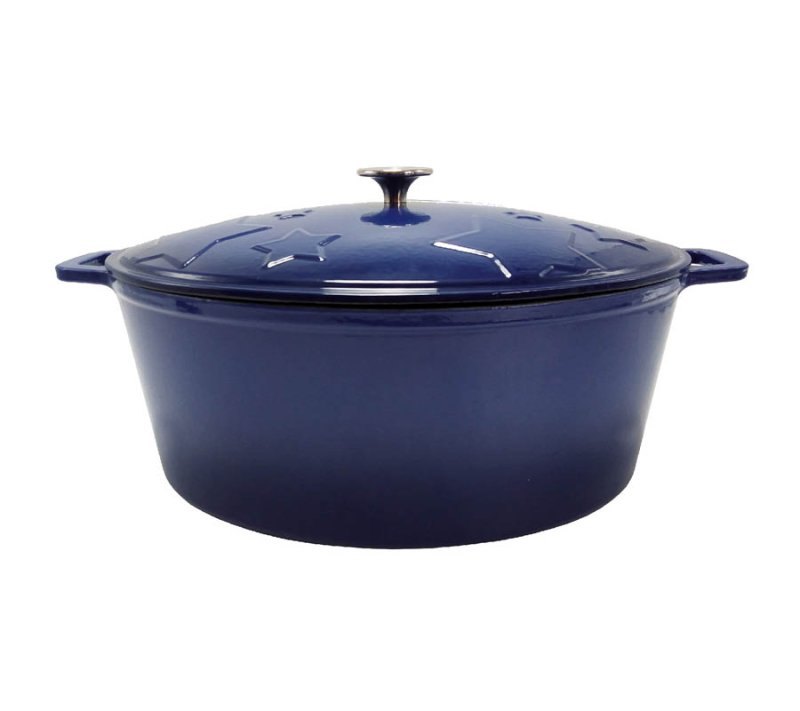 Grillfürst Dutch Oven Sternentöpfchen / Gusseisen Bräter - emailliert - XL - blau